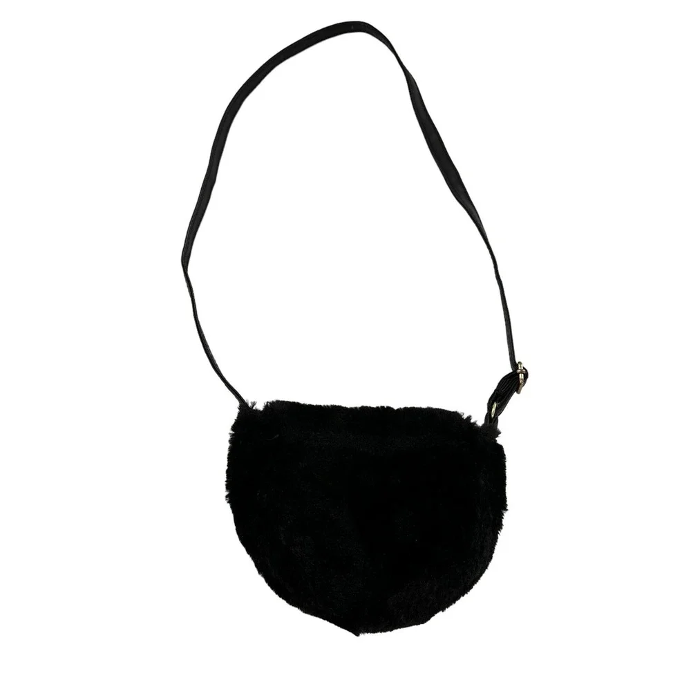 Vtg Retro Claires Club Furry Black Cat Crossbody‎ Purse Bag Kitty Sequin
